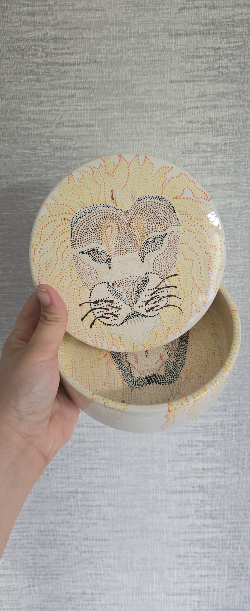 Lion Within – Hand-Painted Ceramic Lidded Bowl