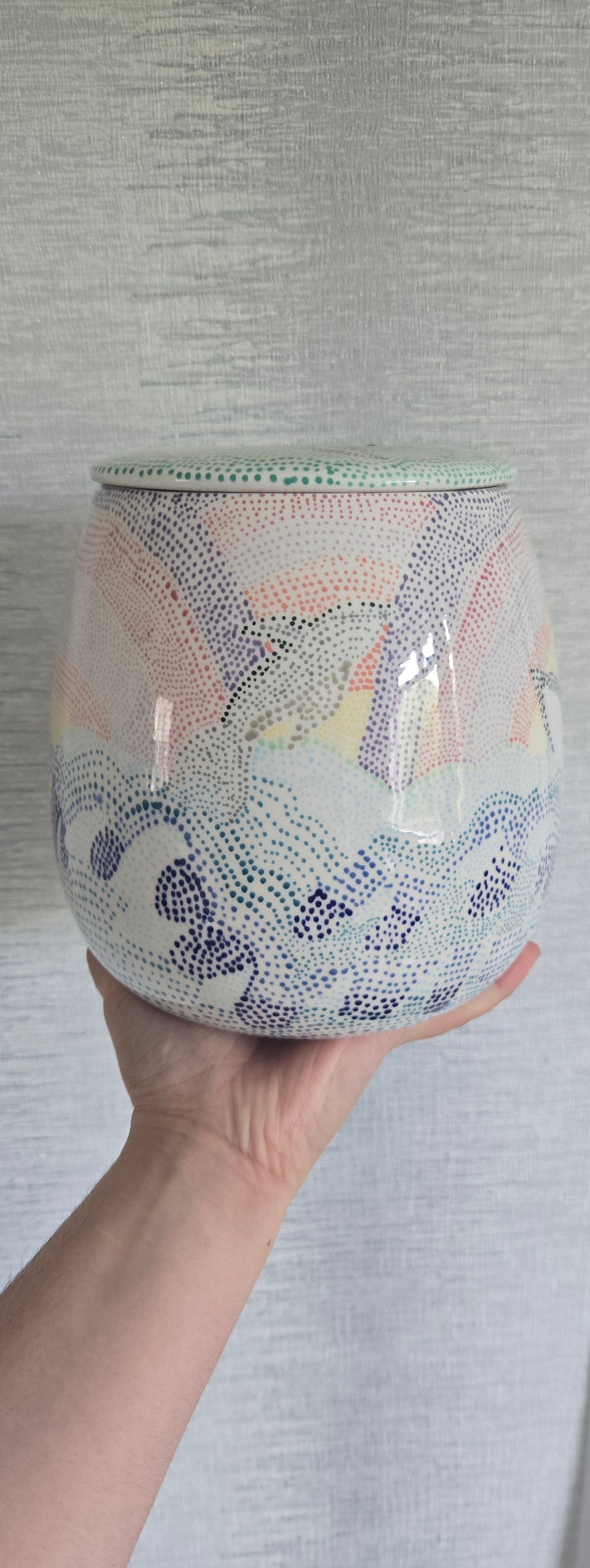 Hand Painted Ocean Cookie Jar – Dot Art Whale & Dolphin Storage Jar