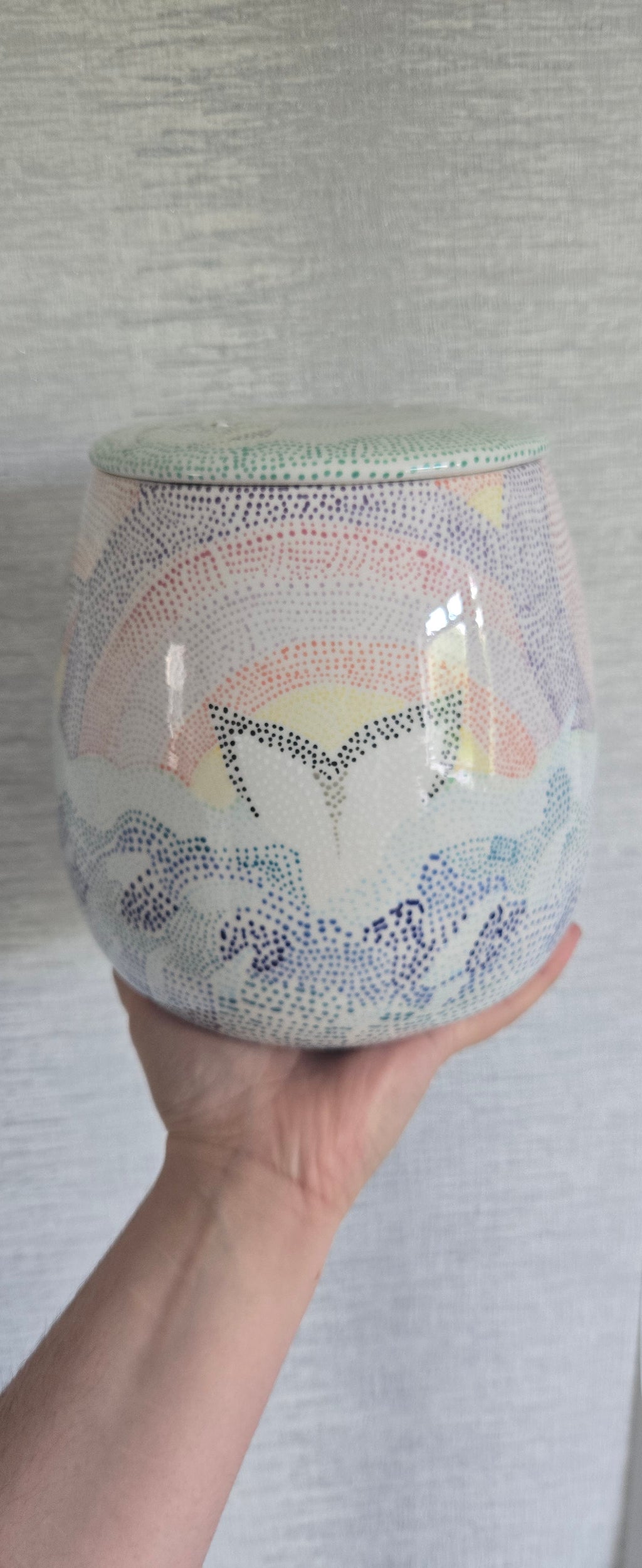 Hand Painted Ocean Cookie Jar – Dot Art Whale & Dolphin Storage Jar