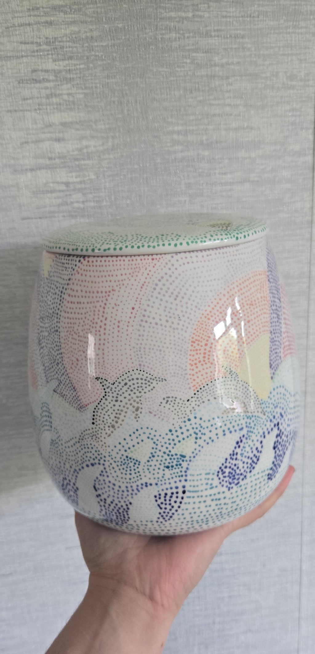 Hand Painted Ocean Cookie Jar – Dot Art Whale & Dolphin Storage Jar