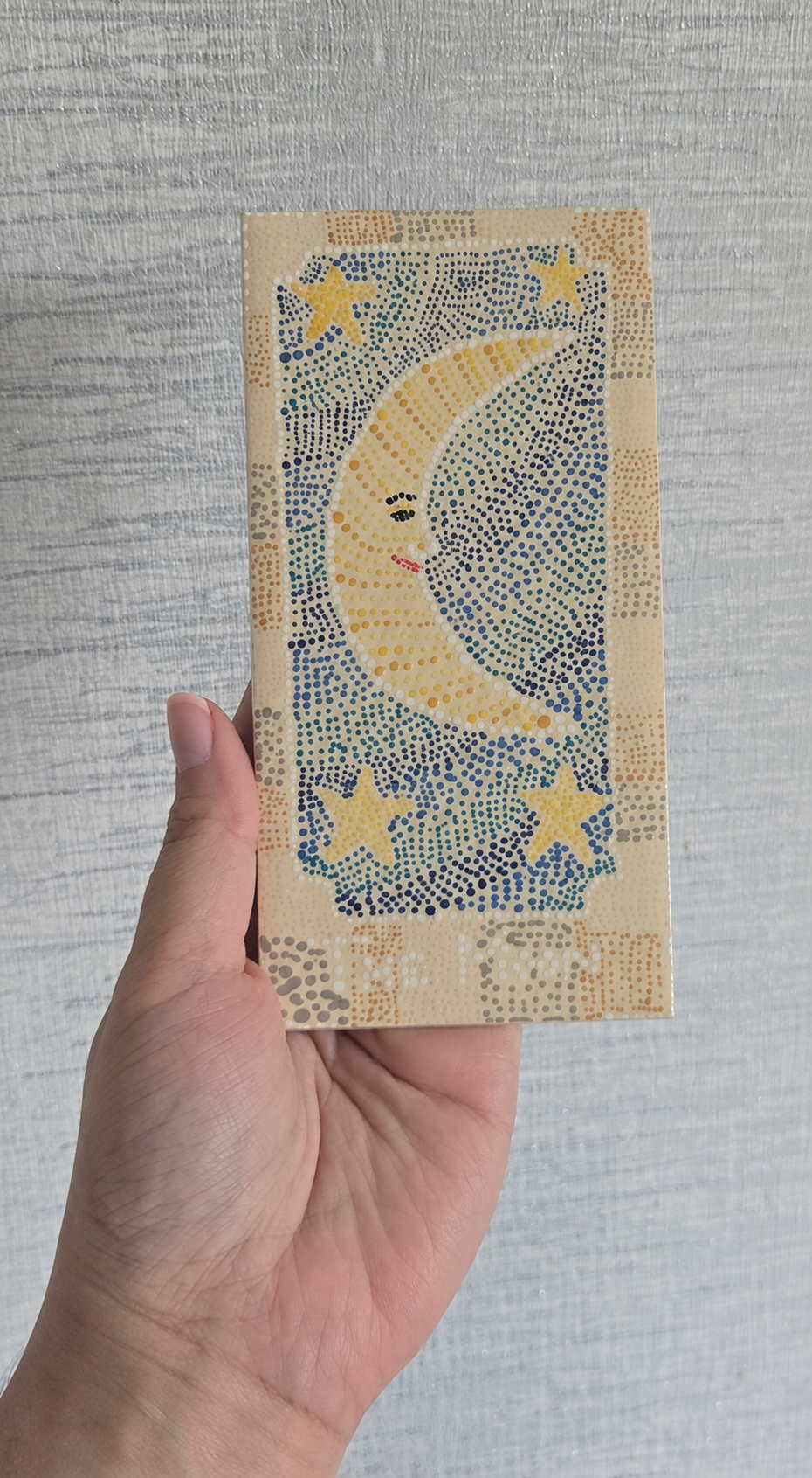 Hand Painted "The Moon" Ceramic Tile – Dot Art Tarot Inspired Wall Decor
