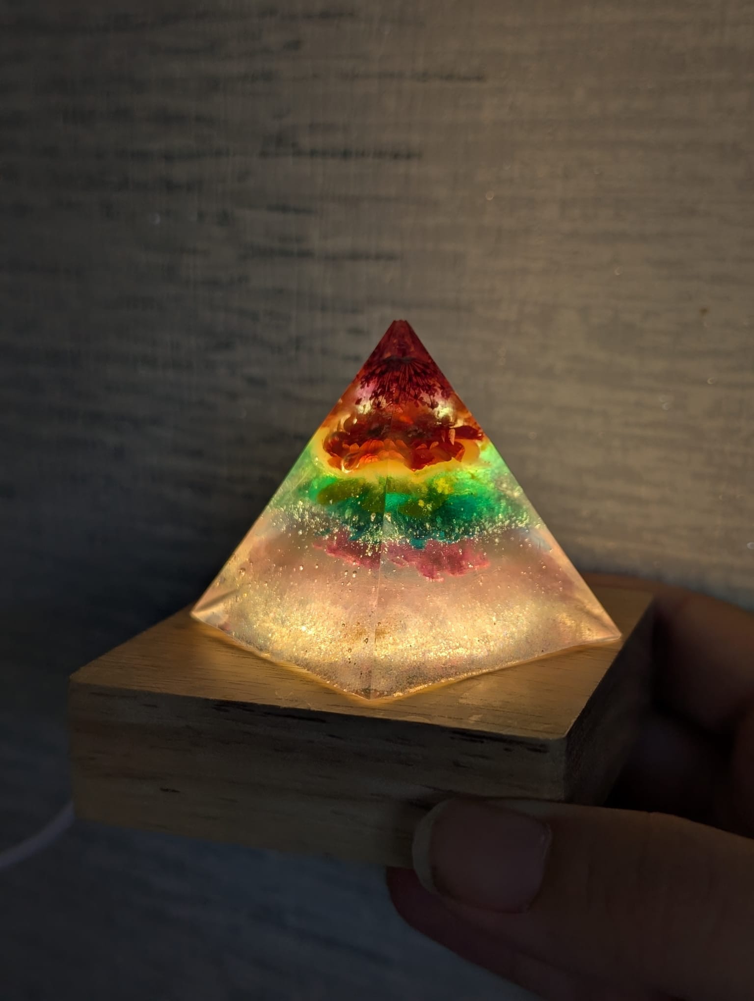 Rainbow Bloom Resin Pyramid Lamp