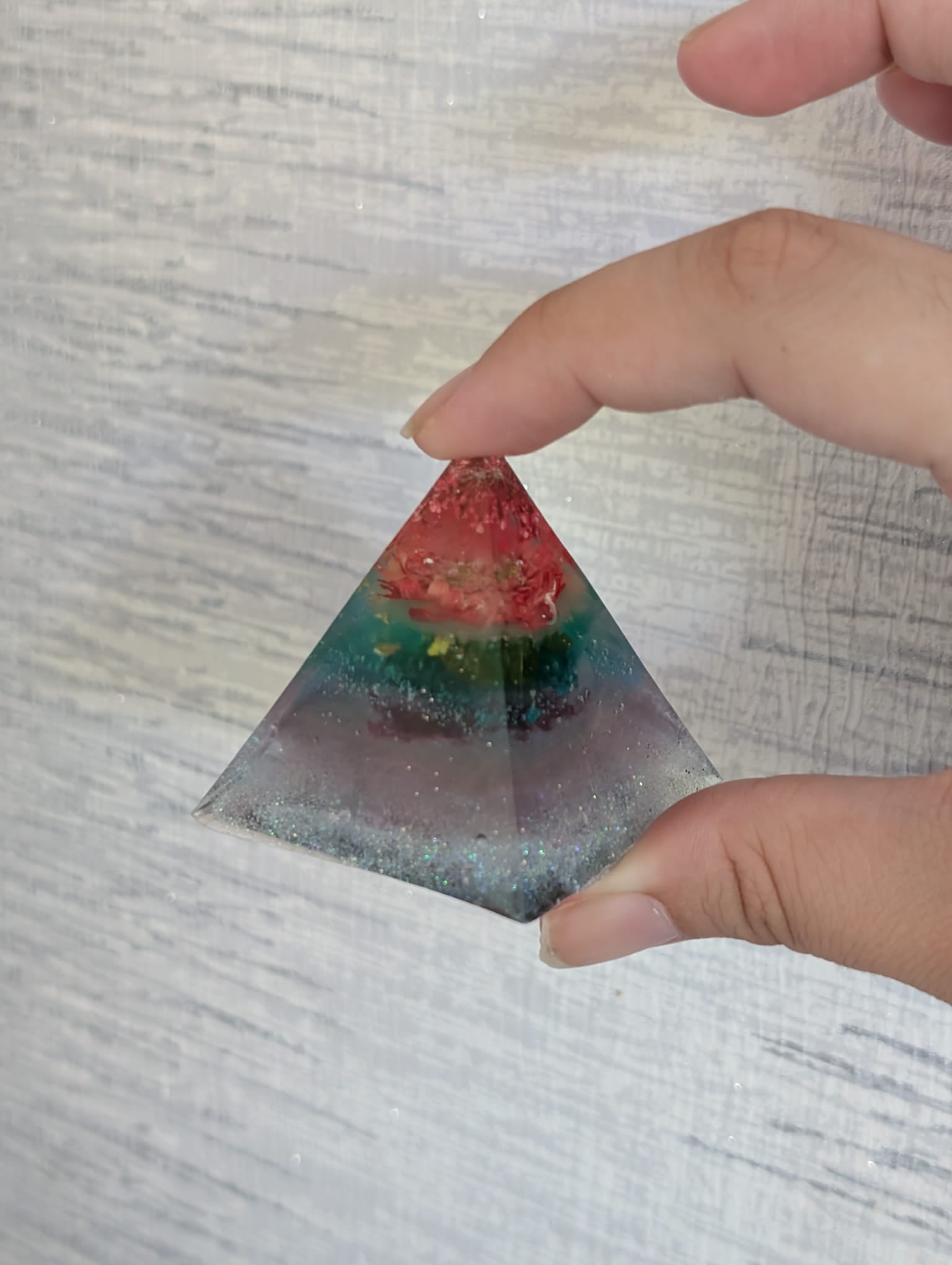 Rainbow Bloom Resin Pyramid Lamp